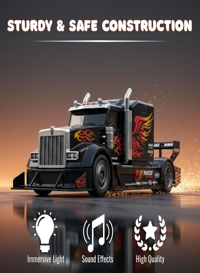 WireScorts Die Cast Truck Toy with Light & Sound, Pull Back Transport Truck, Die Cast Metal Truck for Kids, Multi Color, for Kids 3+ Years - Image 2